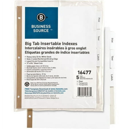 UPC 013100000016 product image for Business Source-4PK Business Source Tear-Resistant Clear Tab Index Dividers - 5  | upcitemdb.com