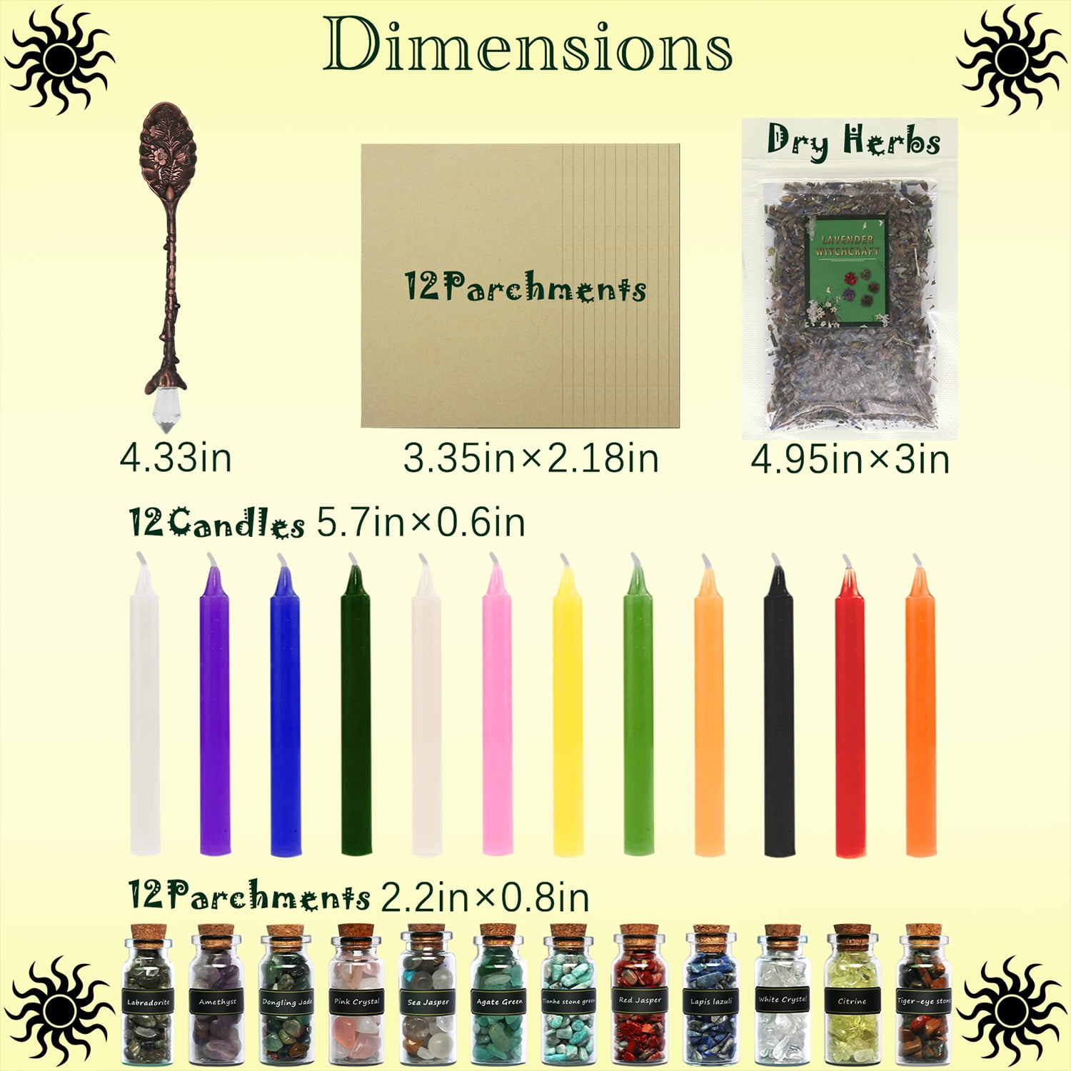 HXXF Witchcraft Supplies Kit 110 PCS, Beginner Witchcraft Kit for Altar Supplies,Wiccan Supplies and Tools- Crystal Jars, Dried Herbs, Colored Candles, Spiritual Items for Witch Spells Altar Decor
