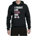 thumbnail image 2 of Wild Bobby I Fought Like A Girl and Won Breast Cancer Awareness Unisex Hoodie Sweatshirt, Black, Small, 2 of 6