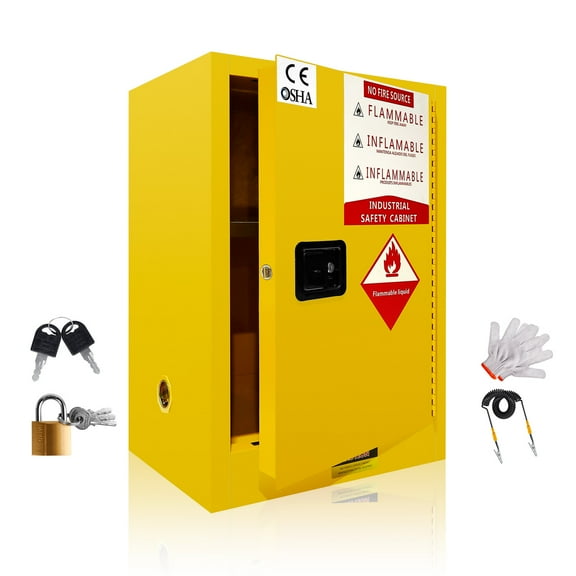 12 Gallon Flammable Storage Cabinet, 35H x 23.23W x 18.11D Galvanized Steel Fireproof Safety Cabinet with Adjustable Shelf, OSHA-Compliant Hazardous Storage for Commercial, Industrial and Home Use