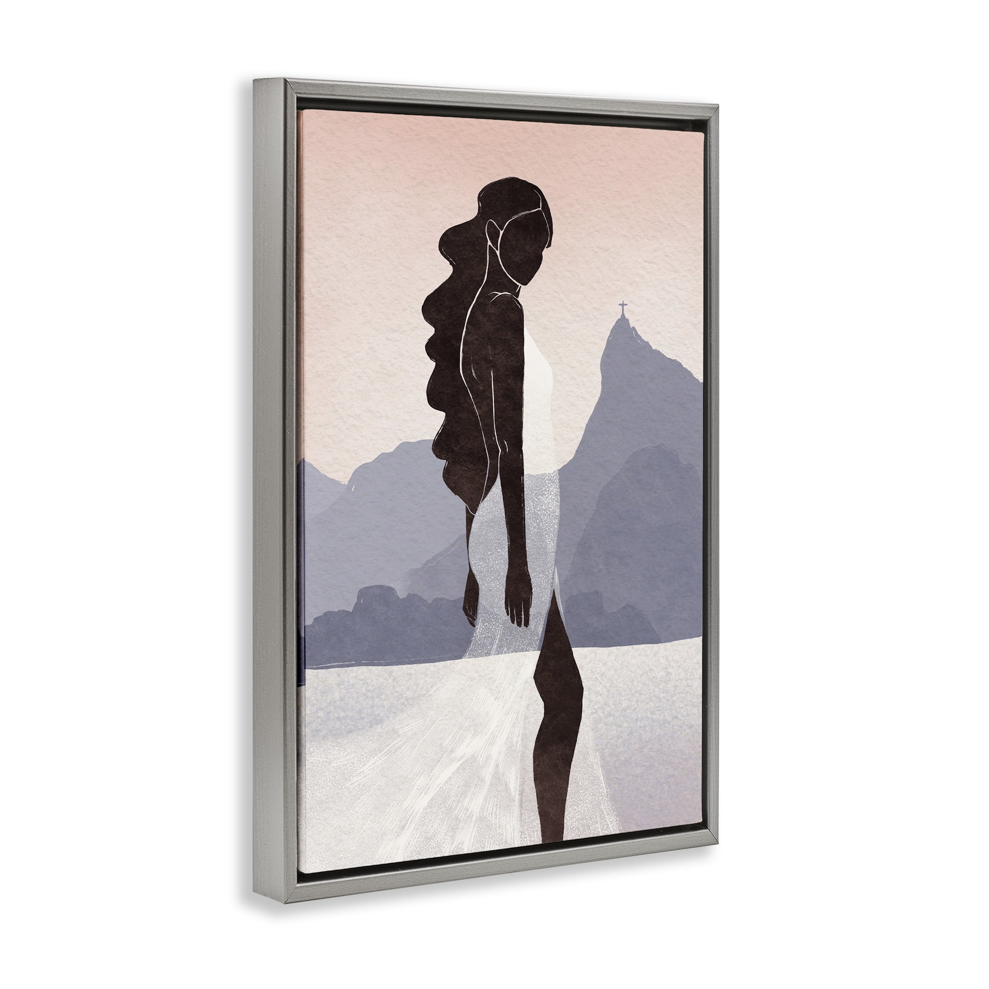 Stupell Industries Garota Silhouette Portrait Gray Framed Floater Canvas Wall Art, design by Yuyu Pont