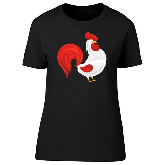 Beautiful White & Red Rooster T-Shirt Women -Image by Shutterstock, Female Large