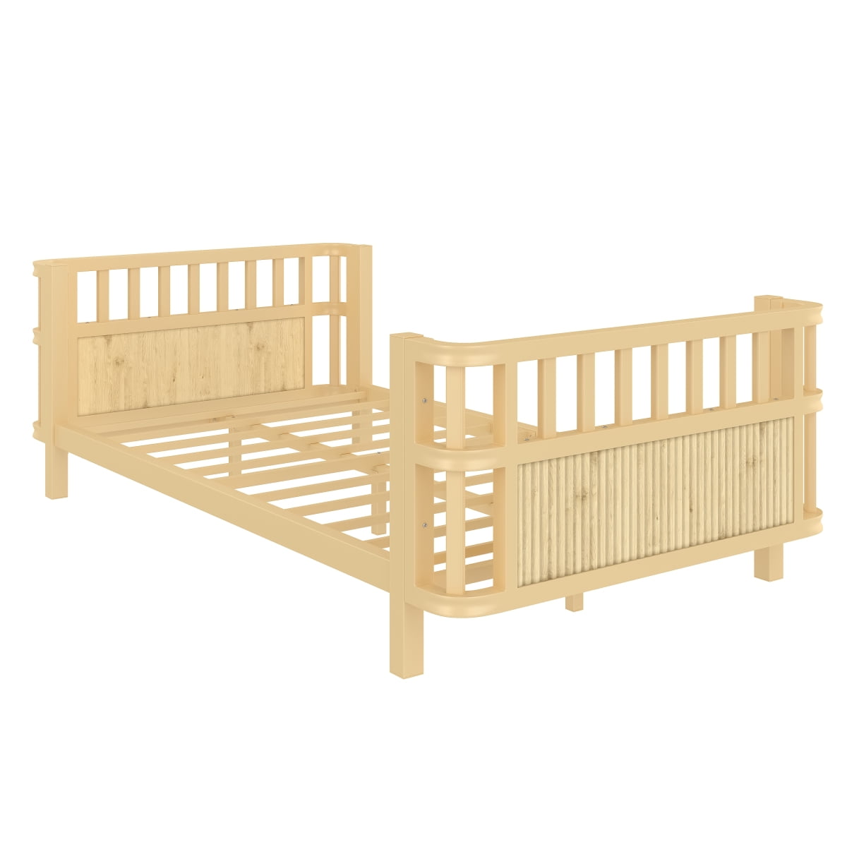 Double wooden platform bed with railings, a low iron double bed with railings, suitable for girls and boys, (Twin,Natural)