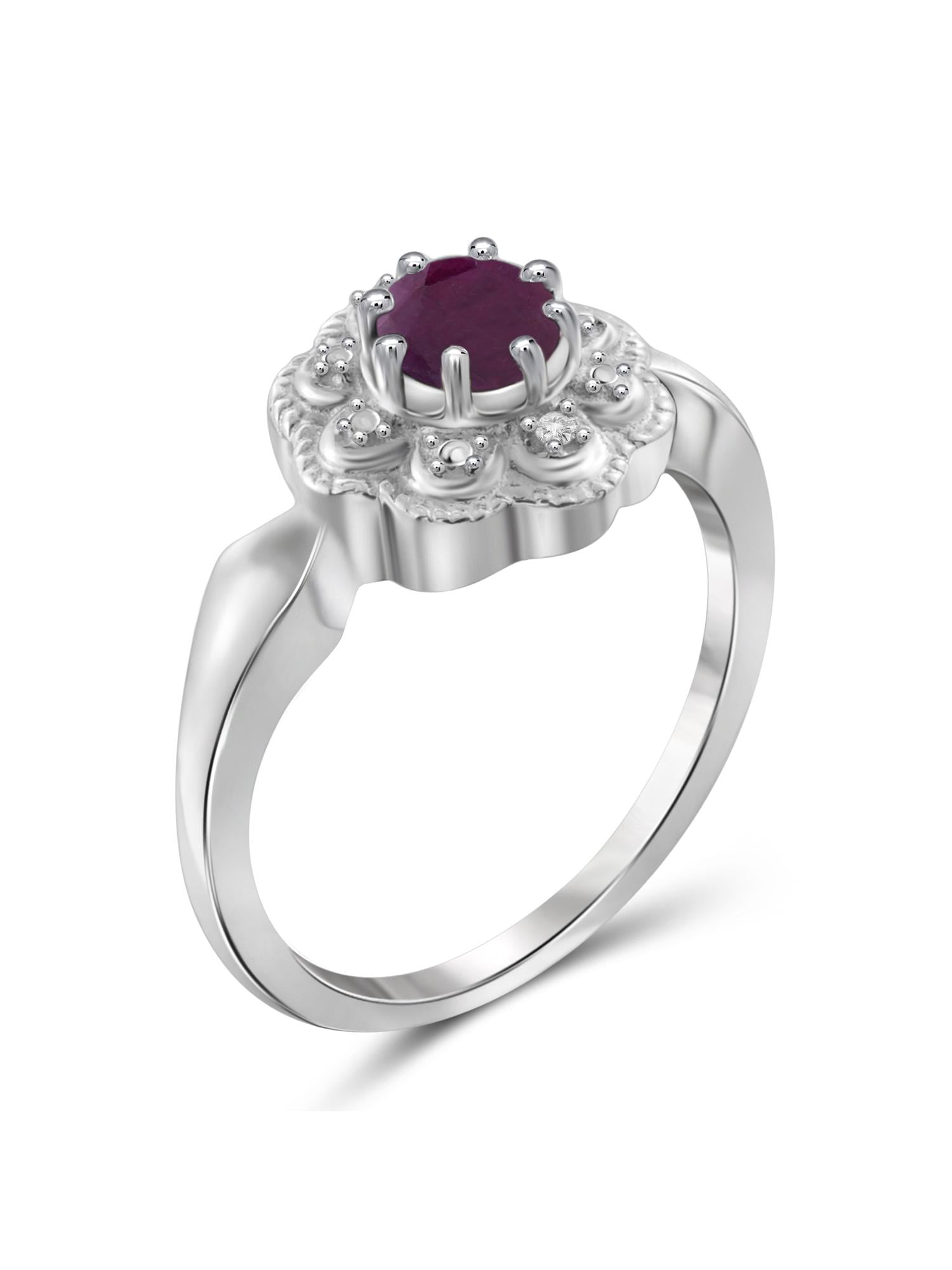 JewelersClub Ruby Ring Birthstone Jewelry – 0.65 Carat Ruby 0.925 Sterling Silver Ring Jewelry with White Diamond Accent– Gemstone Rings with Hypoallergenic 0.925 Sterling Silver