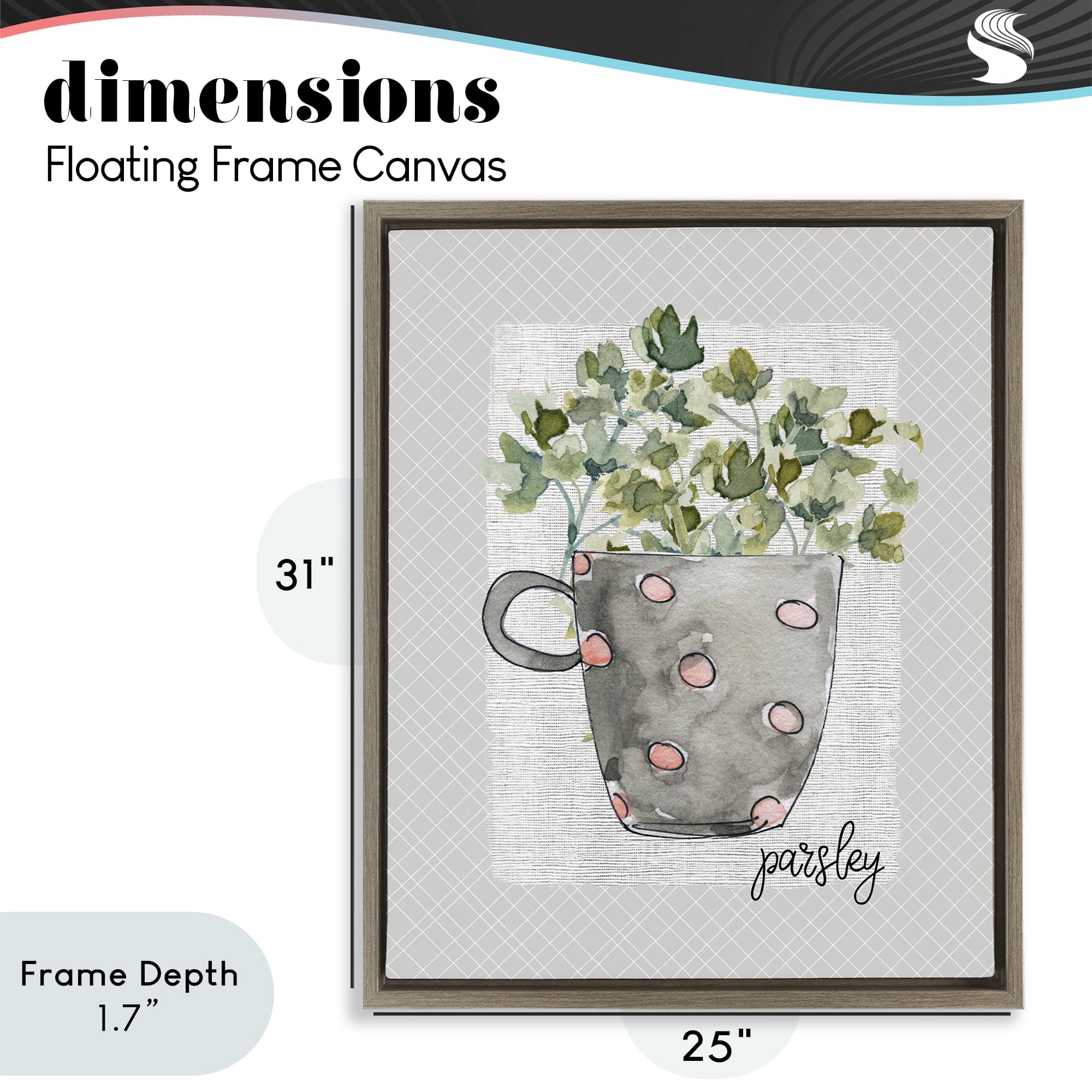 Stupell Industries Parsley Herb Mug Brown Framed Floater Canvas Wall Art, design by Livi Finn