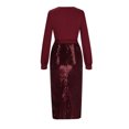 thumbnail image 5 of YHAJDS Women's Dresses Long Sleeve Dress Solid Color V Neck Knee Length Casual Dress Fall Dresses for Women Elegant Slim Comfortable Fabric Suitable for Fall Winter Daily or Semi Formal, 5 of 5