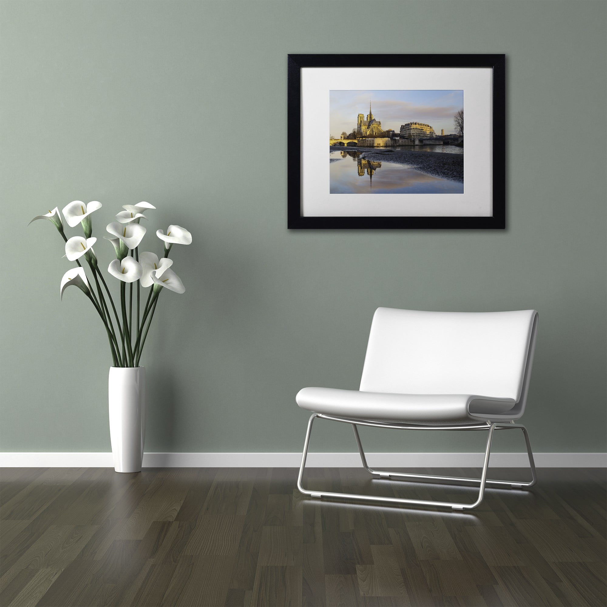 Trademark Fine Art "Sunrise in Notre Dame de Paris" Canvas Art by Mathieu Rivrin, White Matte, Black Frame