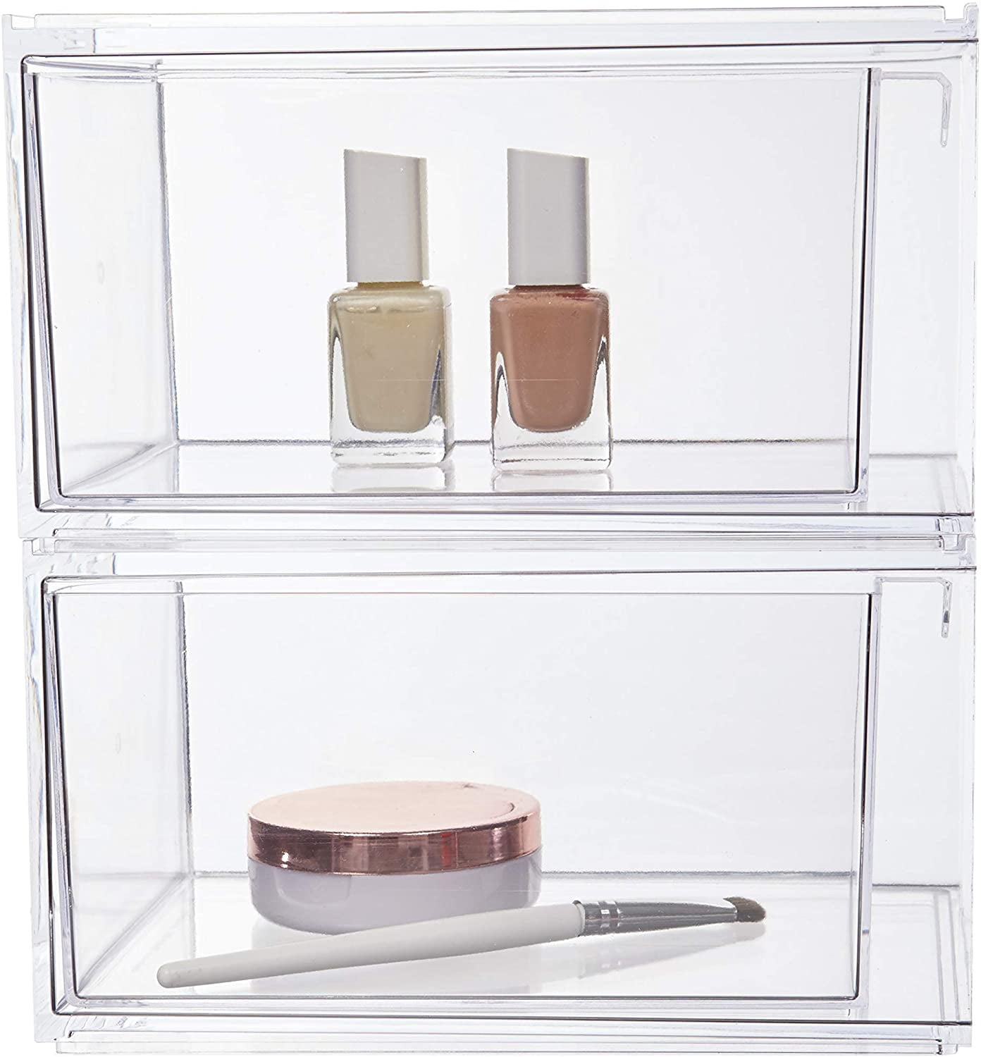 Lot De 2 Organisateurs Tiroir Salle De Bain Empilables Acrylique Transparent - Rangement Cuisine Cosmétiques Avec 16 Tapis Antidérapants