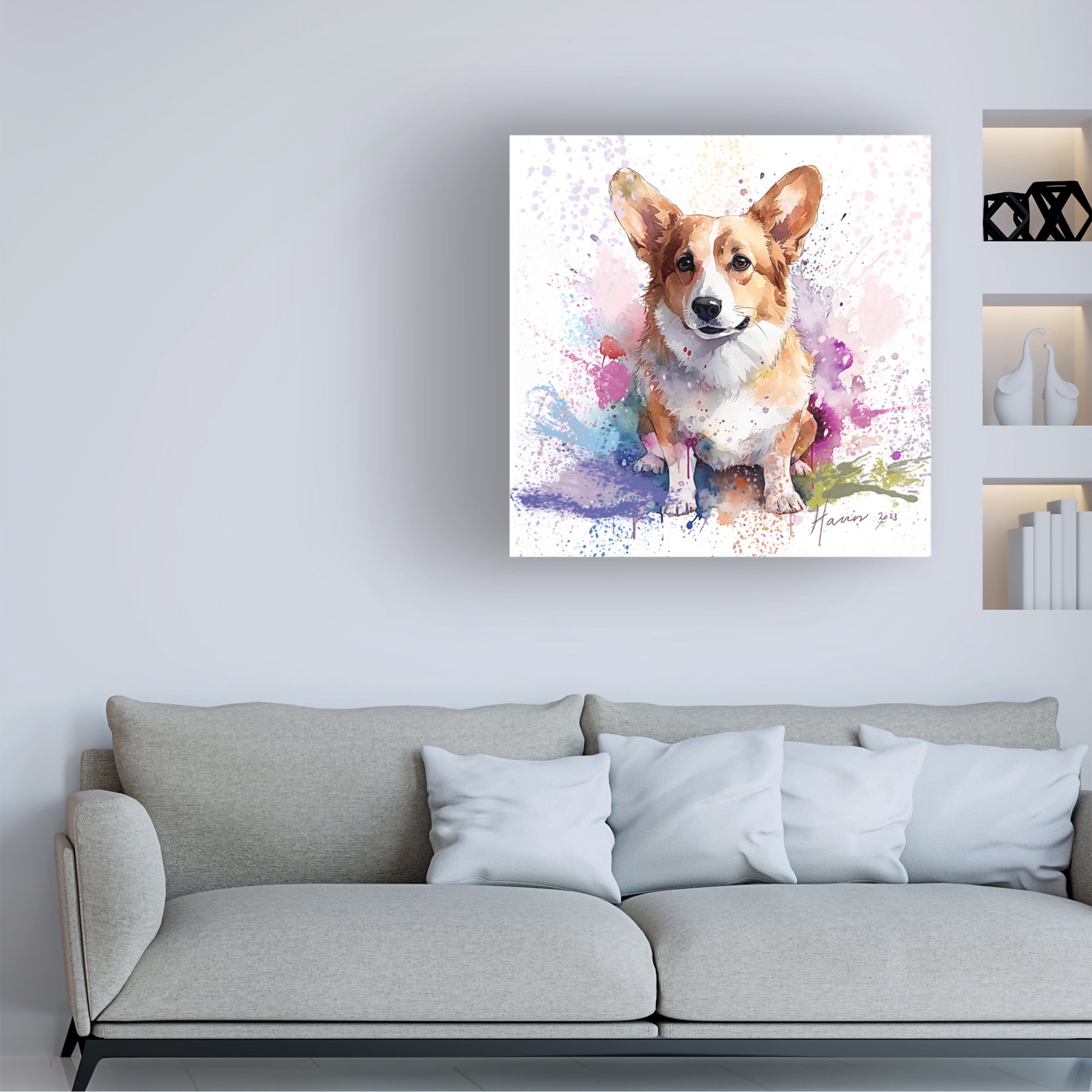 Canvas Wall Art - Frank Harris 'Corgi Master' Wall Art for Living Room, Bedroom, or Office DÃ©cor by Trademark Fine Art - 24 x 24 Inches