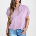 thumbnail image 2 of Otvok Womens Cotton and Linen T-Shirt Casual V-Neck Solid Color Short Sleeved Loose Top, 2 of 6