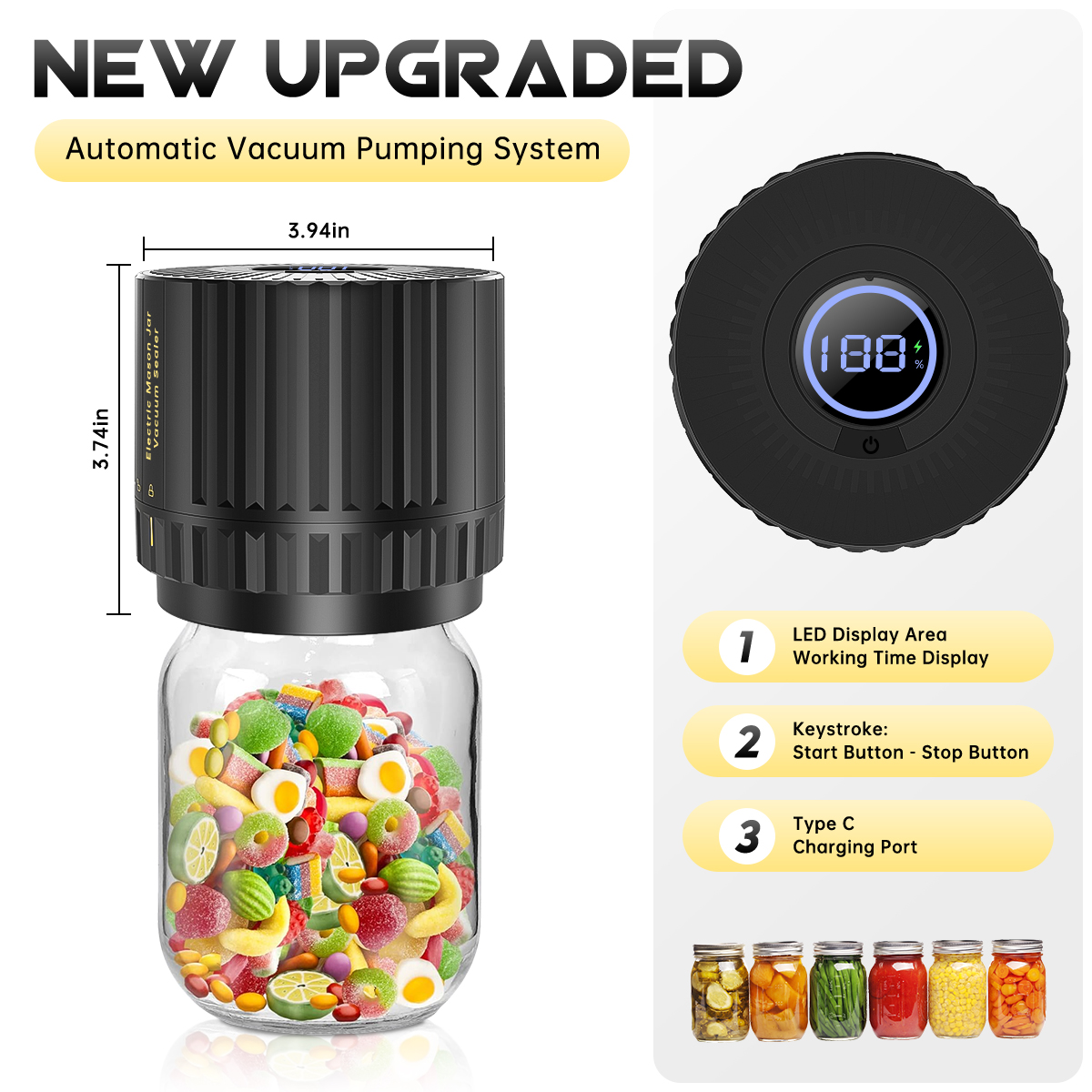GPED Mason Jar Vacuum Sealer, Cordless Electric photo 2