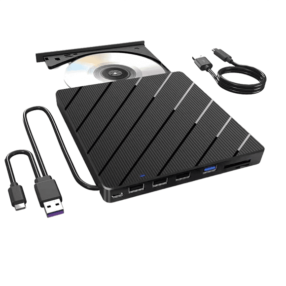 External CD/DVD Drive for Laptop, 7 in 1 USB Ultra-Slim Portable CD/DVD Player Burner, Burner Writer External Disk Drive,1 x external optical drive 1 x power cord,Black