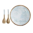 thumbnail image 6 of DecMode 15", 11", 11"W Handmade Round Light Blue Mango Wood Decorative Bowl with Matching Salad Serving Utensils, Set of 3, 6 of 8