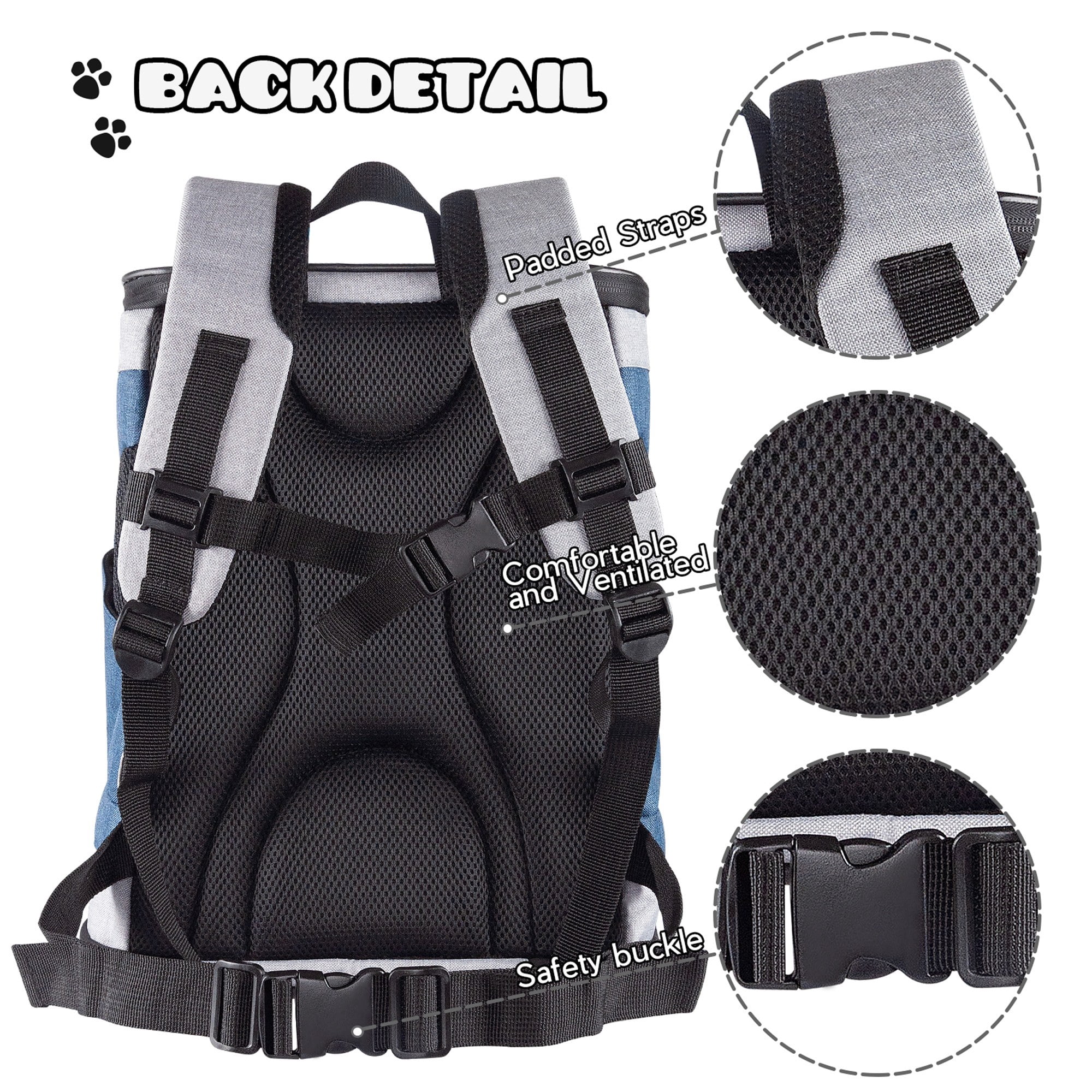 JESPET & GOOPAWS: Pet Soft Backpack Carrier - Blue Grey - 13", Small Dogs & Cats, Portable-Traveling-Hiking-Walking, Outdoor, Mesh Window, Ventilated