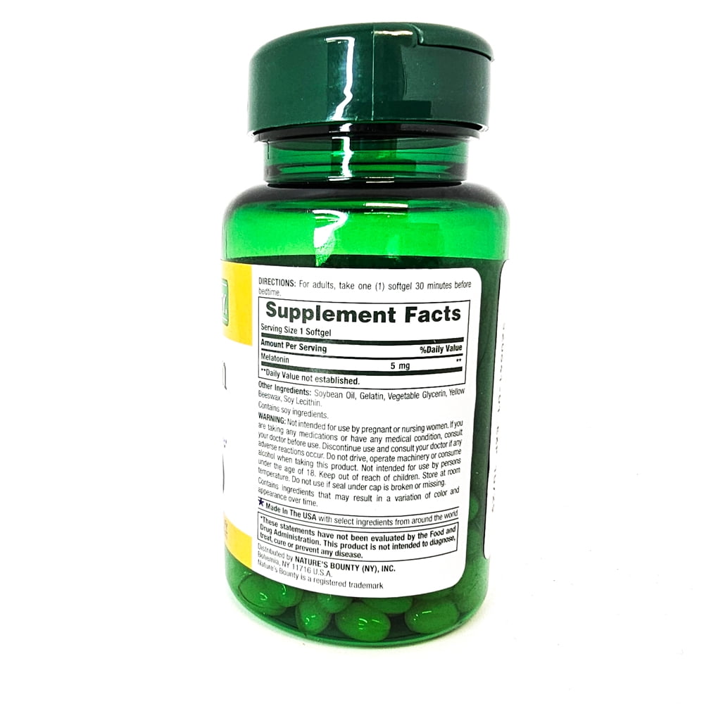 Nature's Bounty Melatonin. Dietary Supplement. Promotes Relaxation and Sleep Health. 5 mg. 90 Softgels. Pack of 2