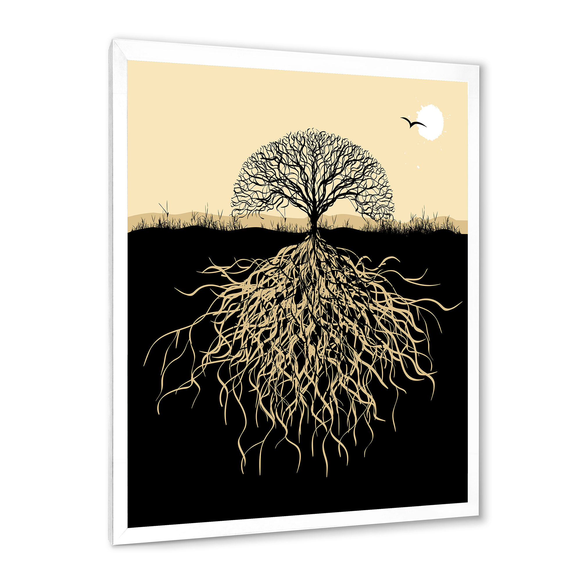 Designart 'Tree Silhouette With Underground Roots' Traditional Framed Art Print