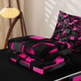 thumbnail image 6 of Homewish Pink Checkered Zipper Twin Comforter Sets with Fitted Sheet and 2 Pillowcases,Modern Aesthetic Art Zipper Bedding Set,Black Reversible,4pcs, 6 of 8