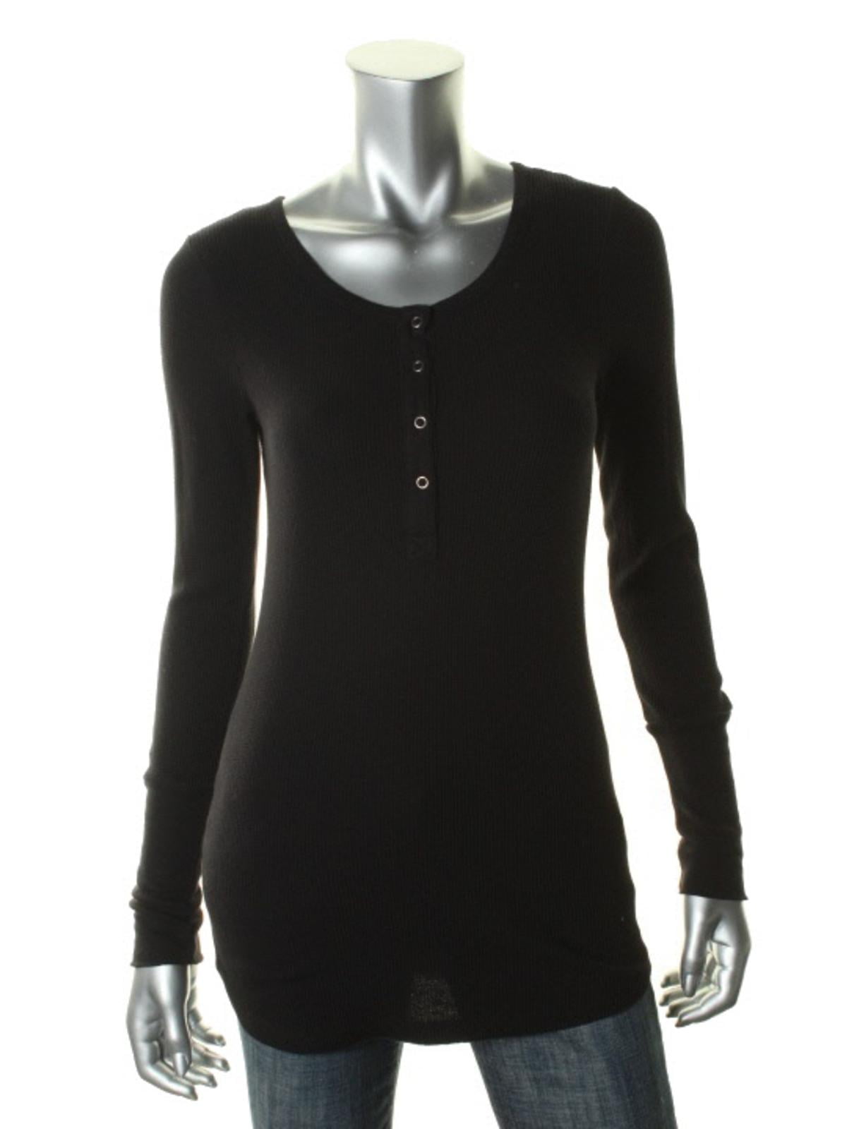 Splendid Womens Thermal Long Sleeves Henley Top Black XS