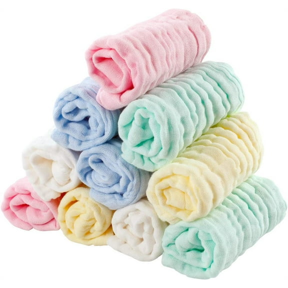 Casewin Baby Muslin Washcloths 10 Pack, 11.8x 11.8 Inches Natural Muslin Cotton Baby Wipes, Soft Organic 100% Cotton Extra Soft Baby Wash Cloth Newborn Baby Face Towel and Muslin Washcloth