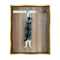 Stupell Industries Desperate Cat Escaping Animals & Insects Photography Gold Floater Framed Canvas Art Print Wall Art, 25 x 31