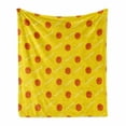 thumbnail image 1 of Basketball Soft Flannel Fleece Throw Blanket, Athletics League Theme Balls on Yellow Backdrop Goal Fun Game Match, Cozy Plush for Indoor and Outdoor Use, 50" x 60", Yellow Orange White, by Ambesonne, 1 of 6