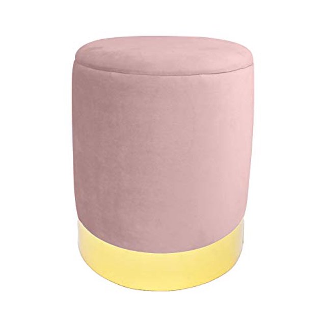 TOV Furniture Pri Series Modern Velvet Upholstered Round Storage Ottoman, 15" Blush