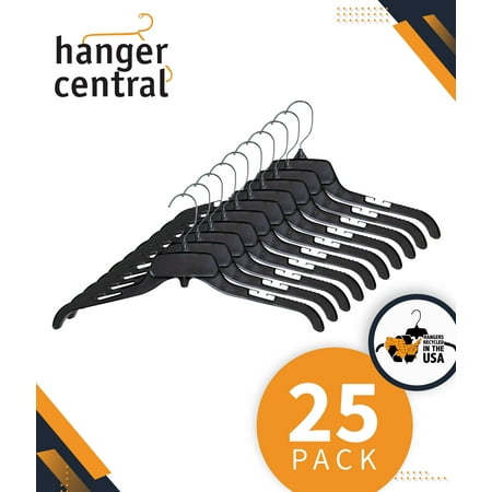 Hanger Central Recycled Black Heavy Duty Plastic Shirt Hangers with Polished Metal Swivel Hooks, 19 in, 25 Pack