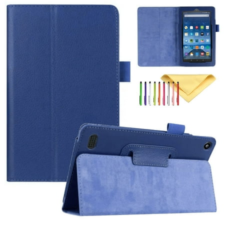 Slim Case For Kindle Fire 7 inch (2015 / 2017 model), Dteck Lightweight PU Leather Flip Folio Stand Case Protective Cover,Dark Blue