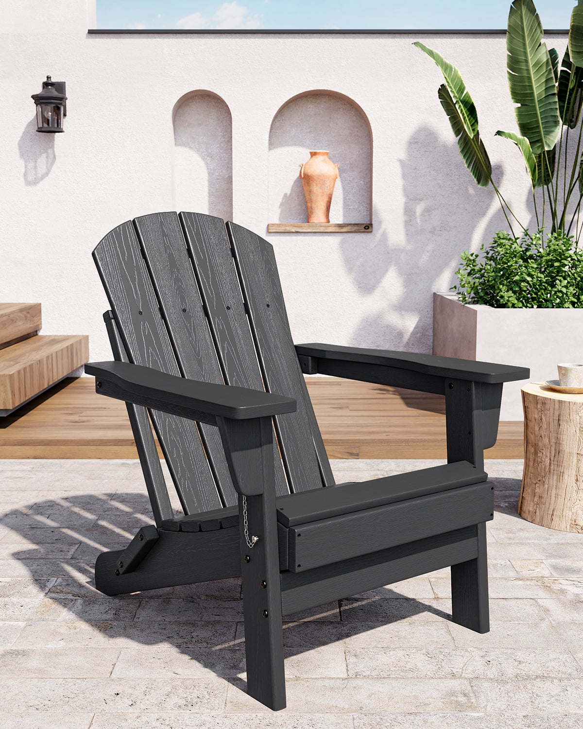 Folding Adirondack Chairs, HDPE Plastic Outdoor Chairs with Wood Texture - 380Lbs & Weather Resistant for Fire Pit, Deck, Patio, Pool, Backyard