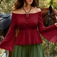 thumbnail image 6 of Holzkary Women's Renaissance Shirt Ruffle Sleeve Off The Shoulder Peplum Blouse Peasant Dressy Top Ladies' Court Comfortable Casual Long Sleeved One Shoulder Solid Color Top Strapless Top Red M, 6 of 9