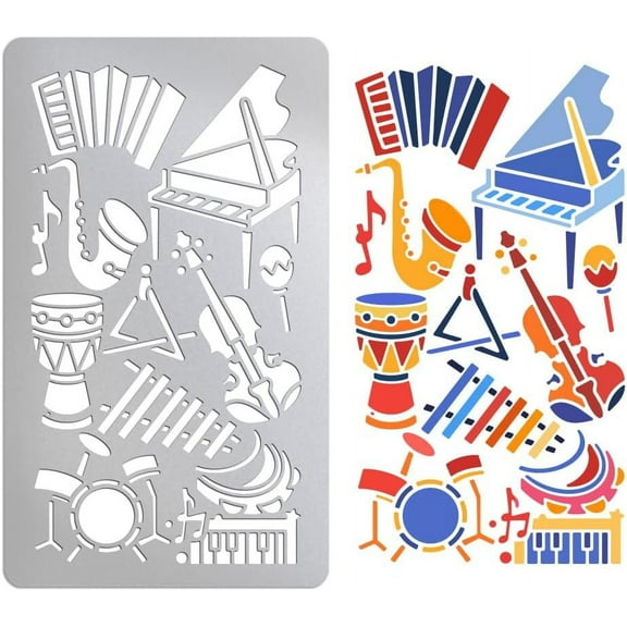 1Pcs Musical Instruments Stencil Music Note Stencil Metal Stencil for Journaling Stainless Steel Painting Stencils Rock Music Stencil Reusable Stencils for Wood Wall Furniture
