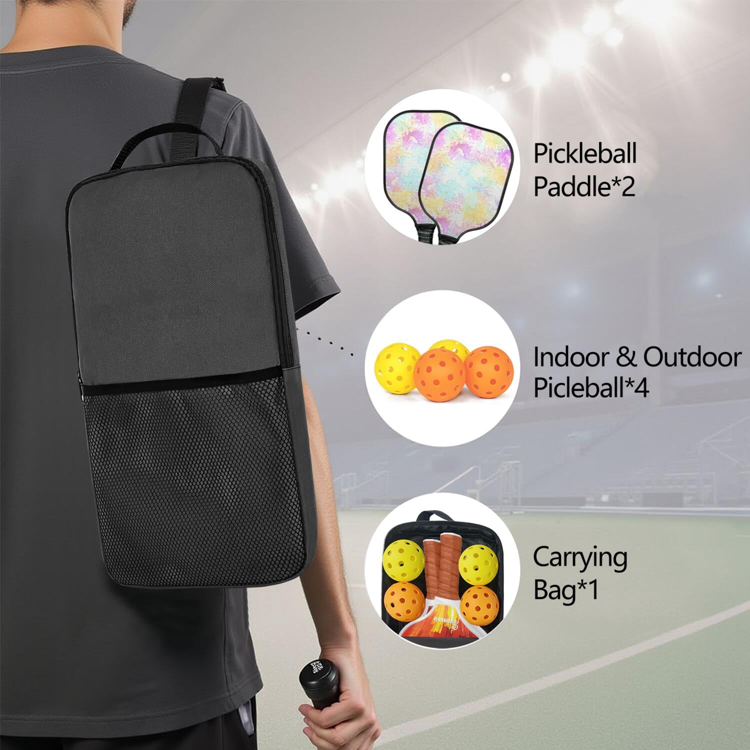 Pickleball Paddles Set Of 2, Fiberglass Surface, Fluid Smoke Aurora Art Style, 4 Balls & Bag