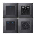 thumbnail image 2 of 1/2/3/4 Gang 1/2 Way On / Off Rocker Key Wall Light Switch With Blue Backlight Socket Black Aluminum Metal Panel ,Easy to Installation, 2 of 6