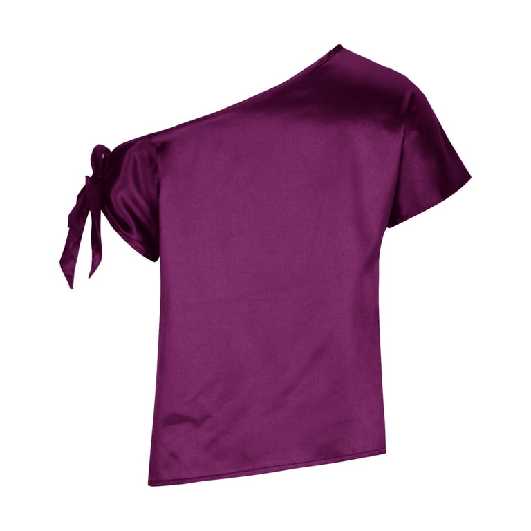 JGGSPWM Women's Satin Blouse Elegant Tie Shoulder Asymmetrical