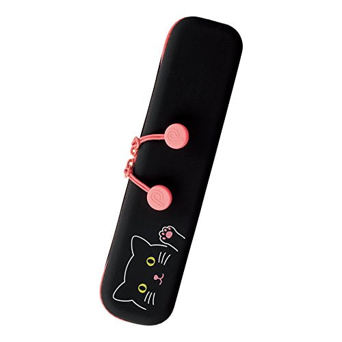 LIHIT LAB PuniLabo Slim Zipper Pen Pouch, 7.9" × 1.9", Black Cat (A7717-3)