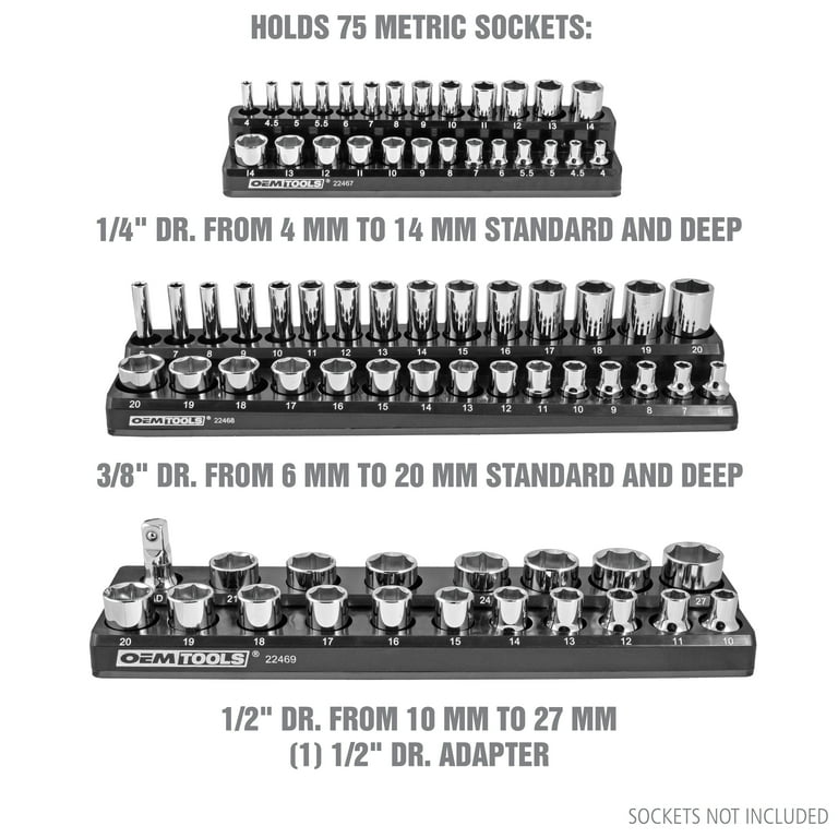 OEMTOOLS 22487 3 Piece Magnetic Socket Organizers, Socket 