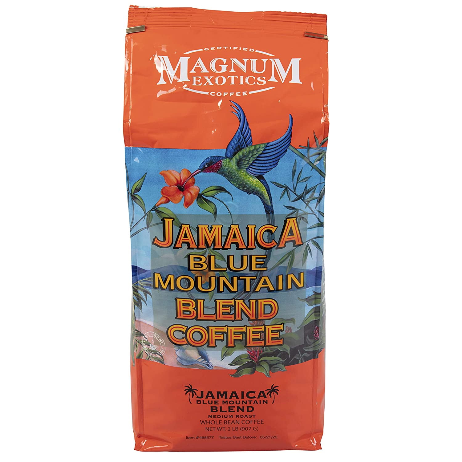 Magnum Exotics Jamaican Blue Mountain Medium Roast Coffee Blend, Whole Bean, 2 Lb Bag
