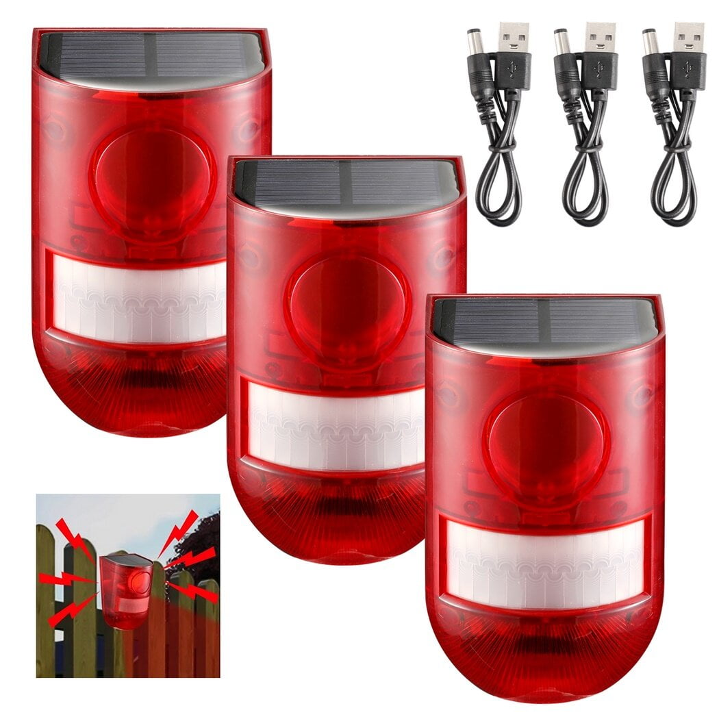 3Pcs Solar Strobe Alarm Lights with Motion Detector, Waterproof Outdoor