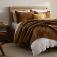 thumbnail image 2 of Velvet Quilt California King-118''x106'', Lightweight Caramel Velvet Comforter Set with 2 Pillow Shams, Soft Oversized Cross Stitch Bedspread Coverlet Quilted Bedding Set for All Season, 2 of 7
