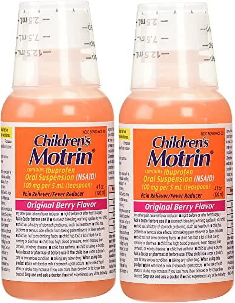 Children Motrin Dye-Free Pain & Fever Reducer, Original Berry, 4oz, 6-Pack