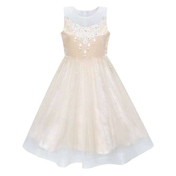 Flower Girl Dress Tea Length Champagne Wedding Bridesmaid 6 Years