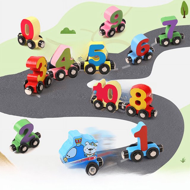 Juguetes educativos de madera para niños, 12 coches digitales magnéticos, juguetes educativos ensamblados de madera de colores