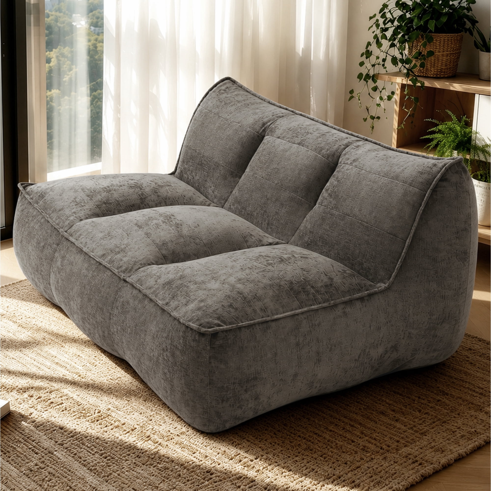 Leumius Cozy Fluffy Cloud Lazy Sofa, 3-Seater Corduroy Bean Bag Lounge Chair, Lightweight Single-Seat Couch for Living Room, Bedroom, Dorm Room, Office & Small Spaces,Dark Brown
