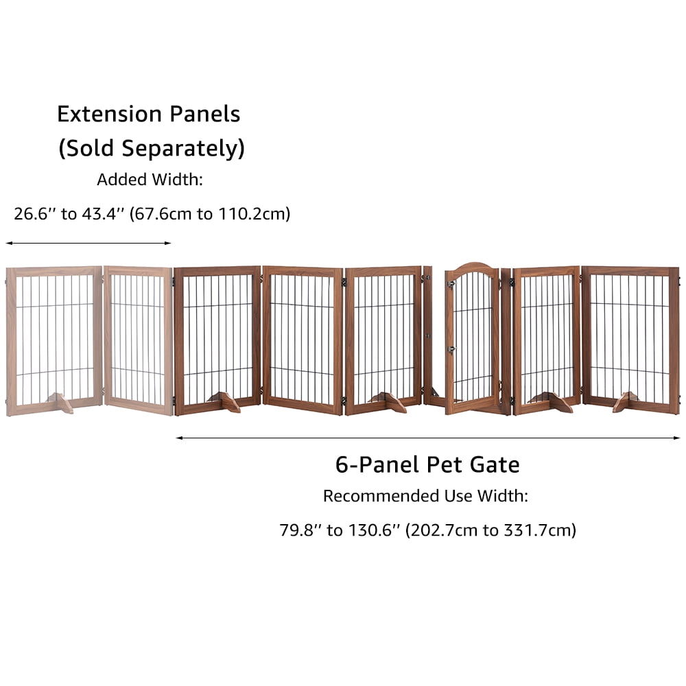 Unipaws Extra Wide Dog Gate, 6 Panels Freestanding Pet Gate, Walnut