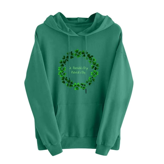 GA WEIHUA ReducedUSA Flag St Patricks Day Sweatshirt Women Irish Shamrock Graphic Hoodies Raglan Long Sleeve Shirts Lucky Clover Pattern Loose Pullover Hooded(Green,XXL)