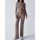 thumbnail image 4 of Conjuntos de 2 Piezas para Mujer, Larga, Cuello Redondo, Pantalones Acampanados de Cintura Alta, Conjuntos de Chándal, Ropa de Calle. Camello XL, 4 of 9