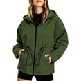 thumbnail image 2 of Husipze Women Waterproof Lightweight Windbreaker Rain Jacket Active Outdoor Hooded Raincoat Full Zip Loose Fit Casual Jackets Army Green XL, 2 of 5