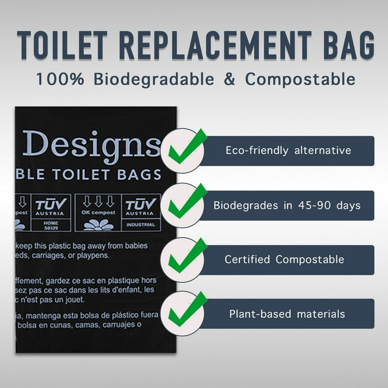 Biodegradable Portable Toilet Bags 30 Compostable Camping Commode Liners 8 Gallon 23x26 in 1.18 Mils ASTM D6400 OK Compost Certified