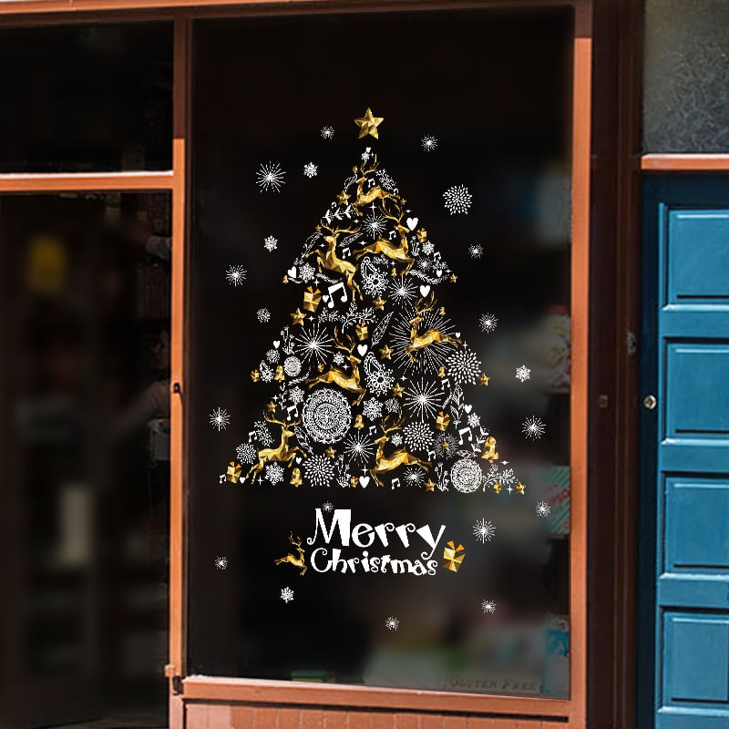 Winter  Shop Window Wall Stickers Merry Christmas Bauble Wall  Decoration 