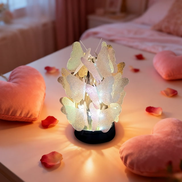 Luz Nocturna de Mariposa para San Valentín | Lámpara Led Decorativa Colorida Diy | Plástico Dorado, Rojo y Rosa | Regalo Romántico para Decorar El Hogar | Luz Decorativa para Ventana de Escritorio de